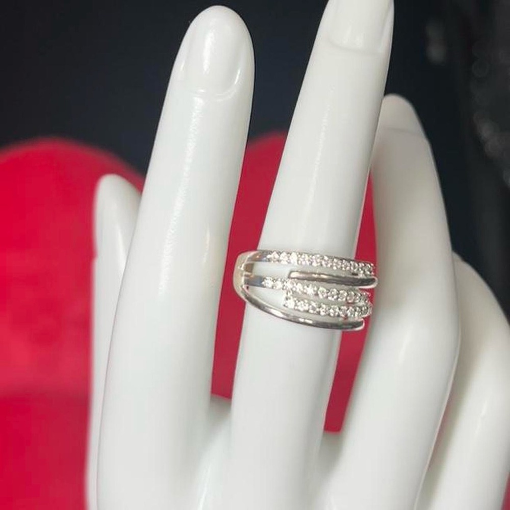 Silver ring with rhinestones